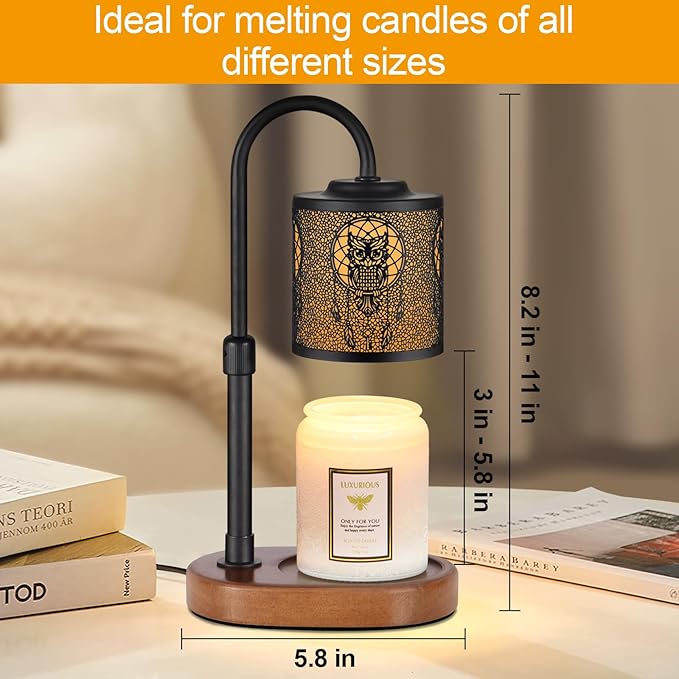 Dimmable Candle Warmer Lamp with Timer Adjustable Height for Scented Jar Candles Electric Candle Wax Melt Warmer for Home Decor Christmas Birthday Gifts for Women Mom(Butterfly + Owl)