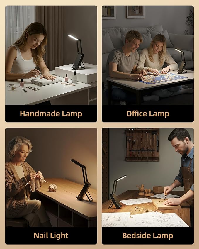 EZVALO LED Rechargeable Desk Lamp, 6000mAh Battery Operated Foldable & Portable Light,90Ra Cordless Table Lamp for Office Home, 3 Color Dimmable Small Desk Lamp Wireless Reading Lamp (Black)