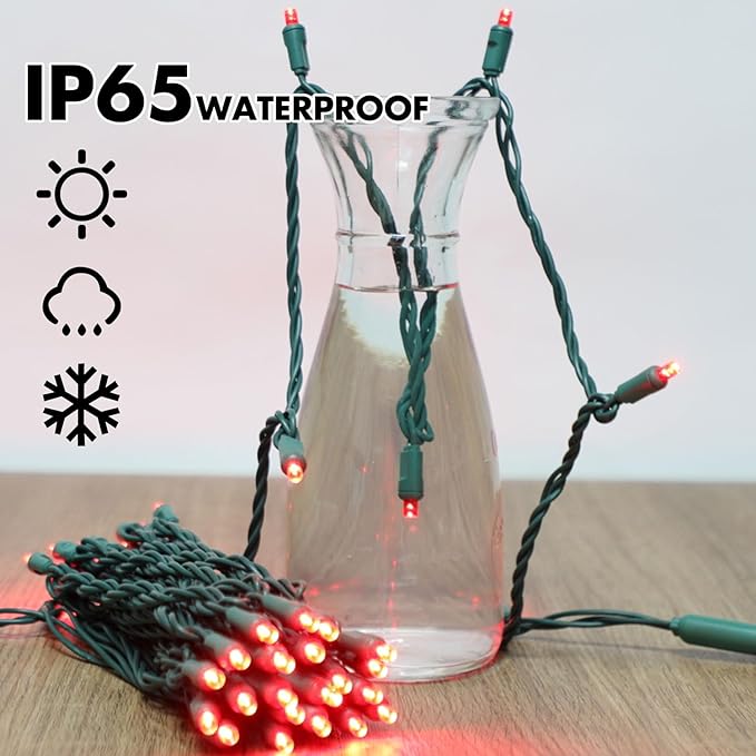 LAMPHOME 600LED (12pk of 50L) String Lights,LED Christmas Lights, 6" SPACING,Green Wire,RED