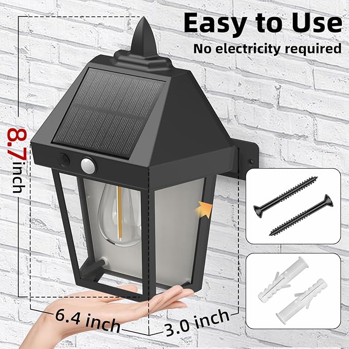 DERAYSION 4 Pack Solar Wall Lanterns,9 Inch Solar Porch Light with Motion Sensor, 3 Mode Adjustable Brightness Waterproof Outdoor Wall Lights for Porch Door Patio Fence Garage