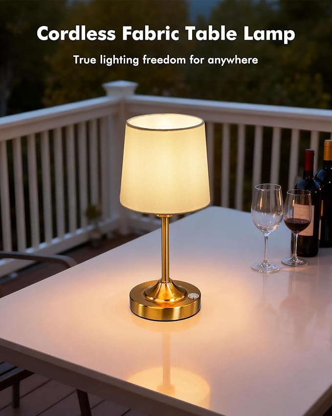Cordless Table Lamp, 5000mAh Rechargeable Table Lamp with 3-Level Dimmable Brightness, Portable Nightstand LED Lamp for Bedroom, Living Room, Bedside, Dining Room (Gold)
