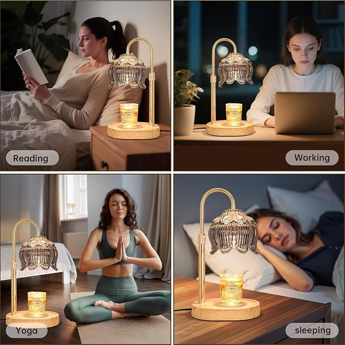 Flower Candle Warmer lamp with Timer Dimmer,Adjustable Height Candle Warmer,Fits All Jar Scented Candles,Christmas Gifts for Mom Women,Candle Lamp for Bedroom Home Decor,Silver Gray