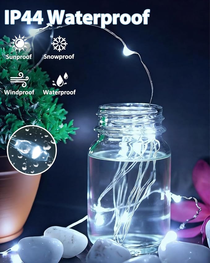 4 Pack 60LED Christmas Battery Operated Fairy Lights with Remote, 8 Modes String Lights with Timer, Dimmable, Memory Function, Waterproof Twinkle Lights for Outdoor Indoor Christmas Decor(Cool White)