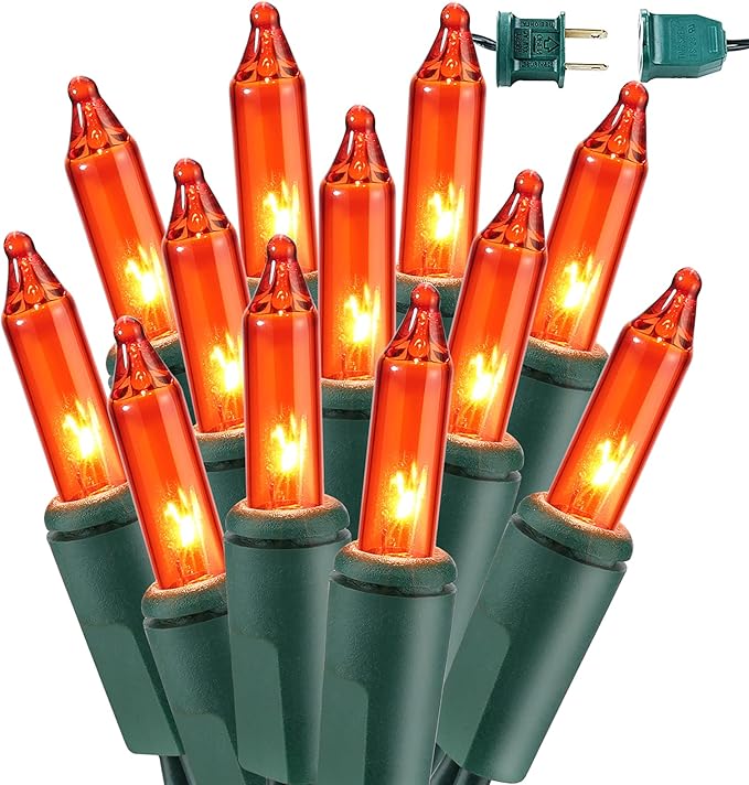 BrizLabs Orange Halloween Lights, 69.6FT 300 Count Halloween String Lights Linkable, UL Certified Orange Light String, Mini Incandescent Light Set for Indoor Outdoor Christmas Fall Thanksgiving Tree