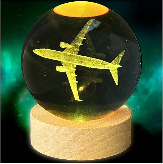 Catta 3D Airplane Crystal Ball Night Light, Remote Control with 16 Colors Change,Plane Decor for Men Boy Kids Room(2.4 Inch)