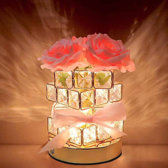 Asixxsix Rose Flower Lamp, 3 Colors Dimmable Rose Table Lamp Rechargeable Touch Control Roses Crystal Table Lamp, Cordless Roses Light, Cordless Touch Lamp for Valentine Birthday, Home
