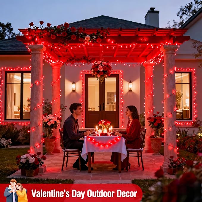 JMEXSUSS 200 LED Red String Lights Indoor Outdoor, 66ft Connectable LED Red Christmas Lights Plug in, 8 Modes Valentine Light for Tree Bedroom Garden Yard Porch Xmas Valentine's Day Decorations