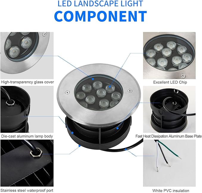 Outdoor In-Ground Lights 110V 120V,Waterproof IP67 Landscape Well Lighting,3CCT Selectable Pathway Lights for Driveway,Deck,Step,Garden,Yard (12W, Count, 4)