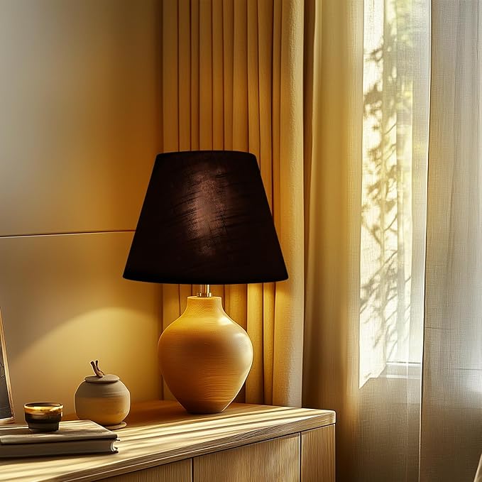 ALUCSET Small Lamp Shade, Barrel Fabric Lampshade for Table Lamp and Floor Light, 6x10x7.5 inch, Natural Linen Hand Crafted, Spider (Black/Gold)