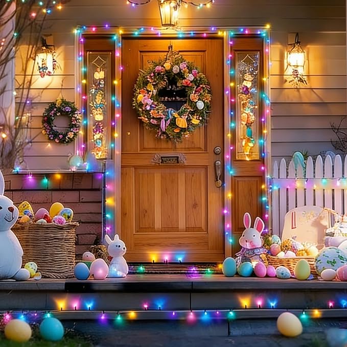LAMPHOME Pastel Easter Lights String, Multicolor Christmas Mini Light, 32.5FT 100 LED with 16 Light Modes Green Wire, Fairy Lights Plug in for Outdoor Xmas Trees Garland Wreath Holiday Decorations