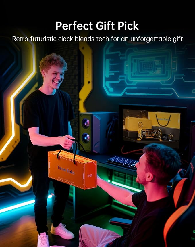 Divoom Times Gate - Cyberpunk Gaming Setup Digital Clock with Smart APP Control, WiFi Connect, RGB LED Display, Personalized Dashboard, Pixel Art for Gaming Room & Office Decor (Yellow)