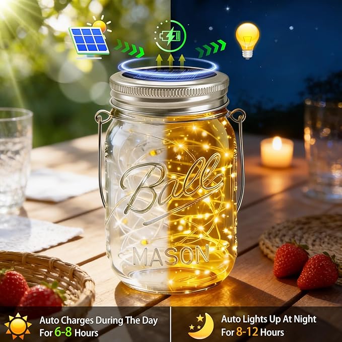 12 Pack Solar Mason Jar Lights for Outside, 30 LED Solar Mason Jar Lids Fairy Lights with 12 Hangers(No Jars) Outdoor Waterproof for DIY Patio Garden Yard Lawn Party Wedding Decoration Warm White