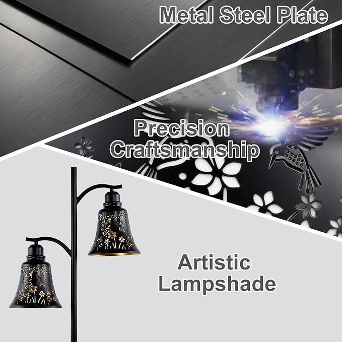 64.56" Tall Goth Farmhouse Floor Lamp,2-Light Tree Black Metal Hummingbird Lampshade Rustic Floor Lamps for Living Room,Western Standing Floor Light for Bedroom,Home,Office,Corner,Bar