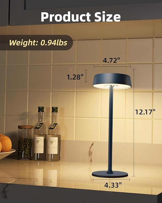 Cordless Lamp, Outdoor Waterproof, Dimmable Touch Control 3 Color Temperature, Battery Operated Portable, RGB, LED Memory Function, Rechargeable Table Lamp, Patio Dinning Restaurant Kitchen 2Pack Blue