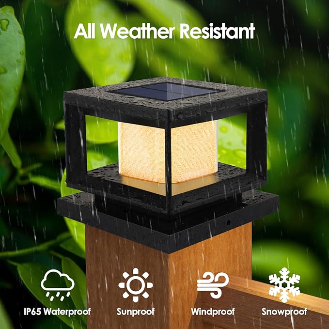 Mlambert 8 Pack Solar Post Lights Outdoor, Waterproof Fence Cap for Deck, 4x4 6x6 Wooden Vinyl Outdoor Lights with Shinning Effect, Black