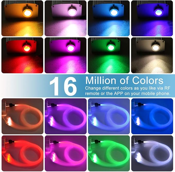 AZIMOM 10W Twinkle Fiber Optic Starlight Box Sound Activated RGBW Fiber Optic Light Source APP/Remote Control Light Engine Driver for Car Home Ceiling Star Lighting Decor