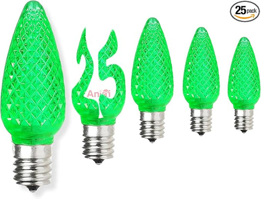 25PCS C9 LED Christmas Light Bulbs - C9 led Bulbs with E17 Base Sockets Replacement Bulbs for Outdoor String Lights - Commercial Grade Green