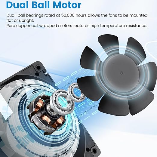 GDSTIME IP68 Waterproof Fan 120mm x 25mm 12V DC Brushless Computer Case Cooling Fan Dual Ball Bearings 2 Pin for RV Fridge Ventilation, 2 Pack