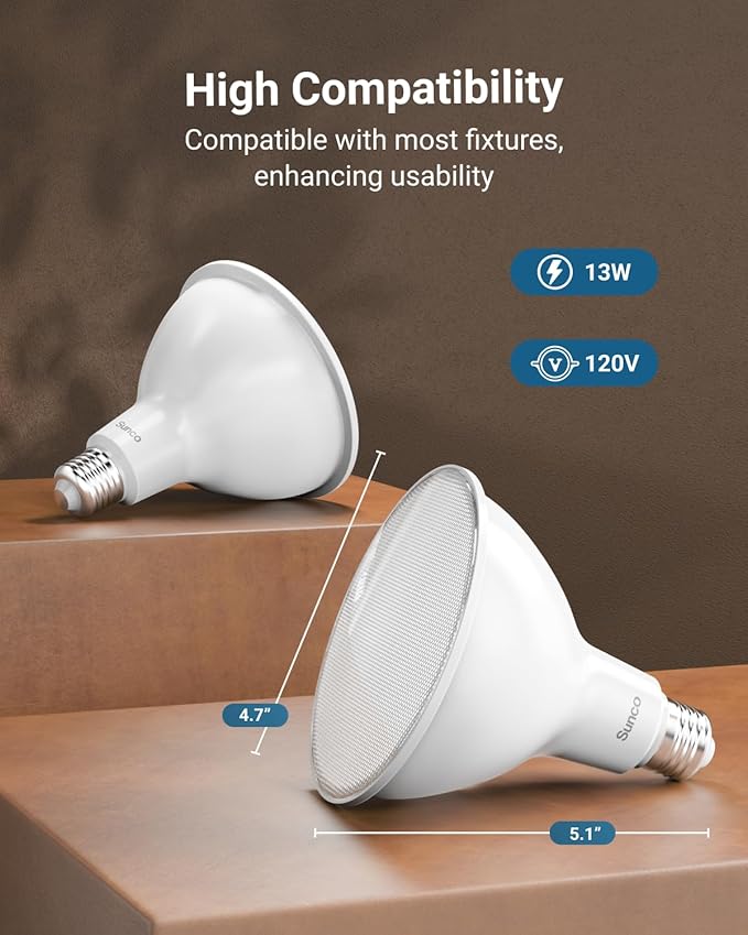 Sunco 12 Pack Outdoor Flood Light Bulb LED PAR38, Exterior Spotlight Bulbs, Weatherproof, 1050 LM, 13W (100W Equivalent), 6000K Daylight Deluxe, Wet Rated, Dimmable, E26 Base UL