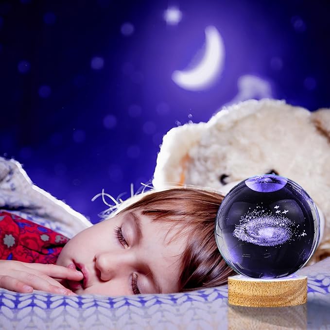 3D Galaxy Crystal Ball Night Light,3.15in k9 Universe Crystal Ball Lamp with 16 Colors Change,Wooden Base and Remote Control Decor Space Astronomy Gifts for Kids