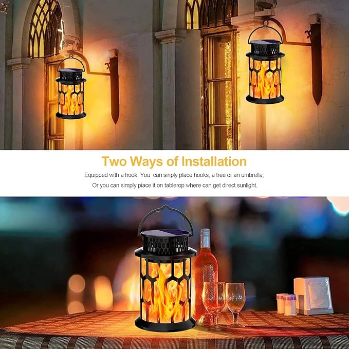 Solar Lanterns Outdoor Waterproof, Flickering Flame Hanging Solar Lantern Camping Solar Powered Lights Decorative Lights for Christmas Decorations Home Garden Patio Deck Yard Path, 2 Pack
