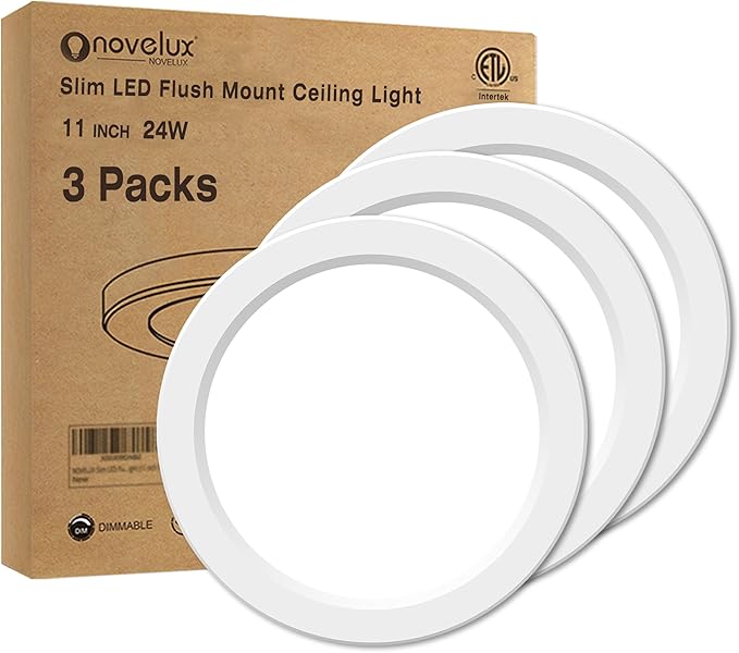 Flush Mount Ceiling Light Fixture - ETL Certified -11 Inch Dimmable 5000K Daylight White LED, 0.63'' Ultra Thin Round Design for Bedroom, Bathroom, Kitchen, Hallway, Basement, Closet (3-Pack)‌