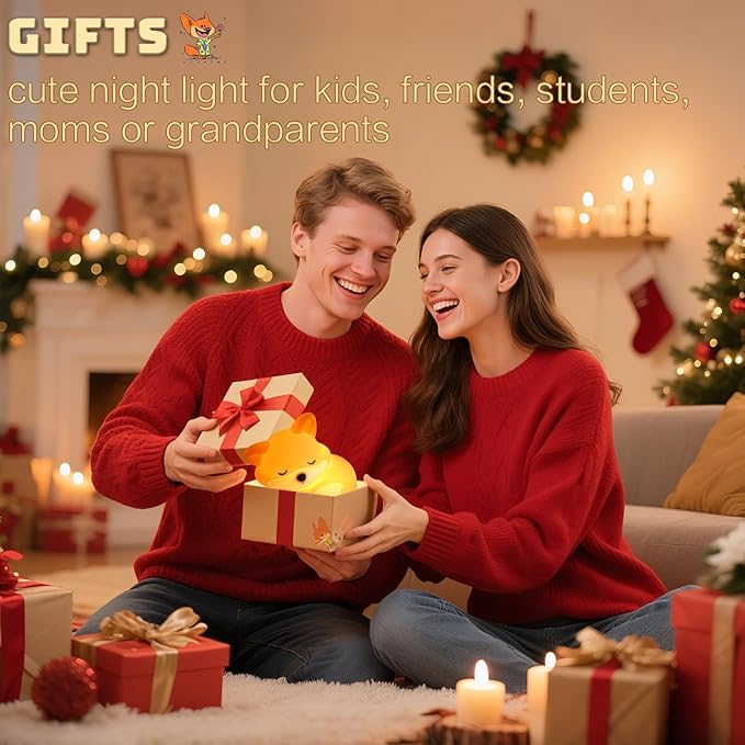 Cute Fox Lamp, Fox Night Light for Kids, Xmas White Elephant Gifts, Squishy Rechargeable Dimmable Toy, LED Woodland Animal Nightlight, Fall Room Décor, Touch Light Up Foxes, Safe Silicone