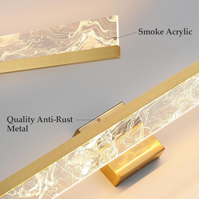 Gold Vanity Light - 24 Inch Modern Bathroom Light Fixture Over Mirror 18W 3000K Warm Lighting Dimmable LED Vanity Lights for Bathroom Restroom Mirror
