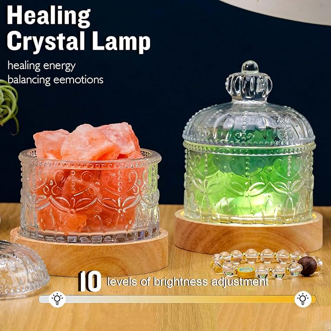 Runyangshi Crystal Lamp Night Light - Natural Green Fluorite Crystal Stone, 3 Lighting Modes with 10 Brightness Levels, Kid & Pet Friendly Design, USB Powered, Ideal for Home and Decor & Gift