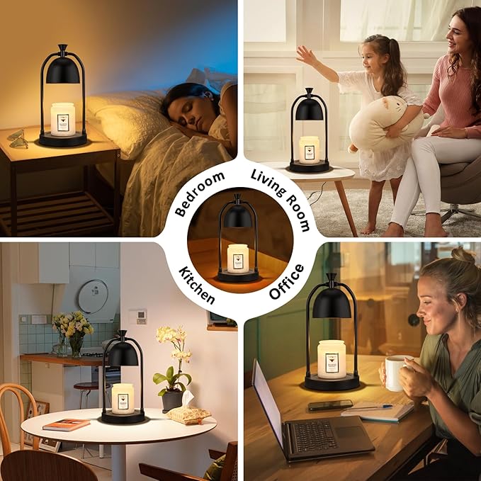 Hong-in Candle Warmer Lamp with Timer,Electric Black Candle Warmer,Wax Warmer for Scented Wax Jar Candles,Candle Lamp for Kitchen Home Decor, House Warming Gifts New Home/Gifts for Women