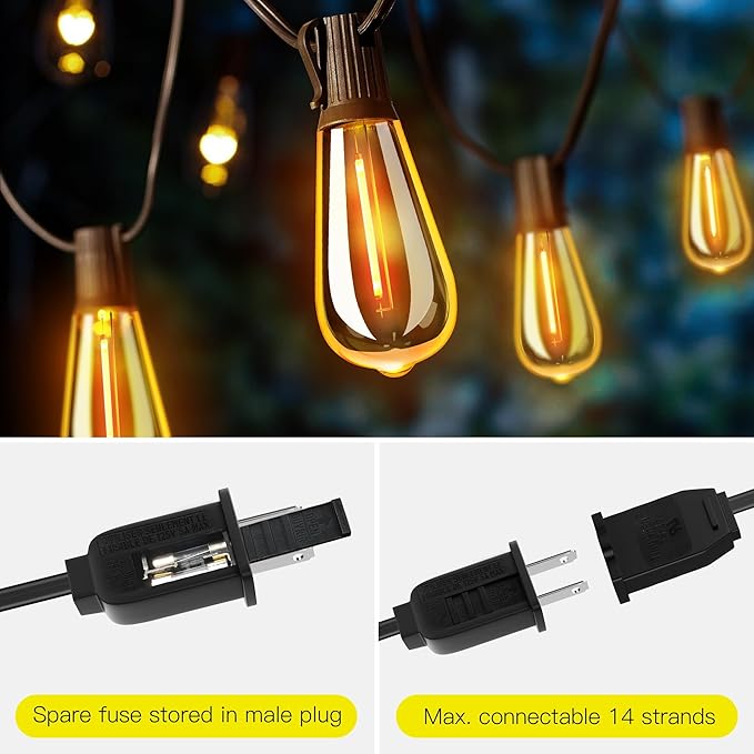 OHLUX Outdoor Light String, 30FT Dimmable Outdoor String Lights with 17 Shatterproof ST38 LED Vintage Edison Bulbs,2200K Connectable Hanging Lights for Deck Porch Bistro Gazebos Balcony Garden