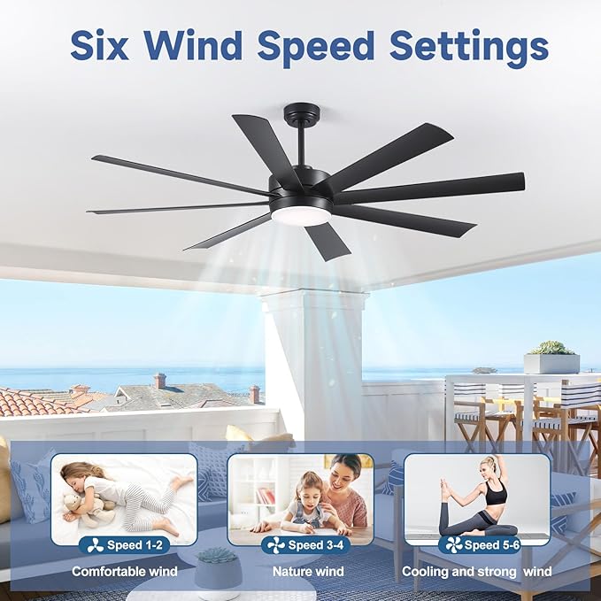 60 Inch Ceiling Fans with Lights, Ceiling Fans with Lights and Remote, Dimmable, Indoor/Outdoor Black Modern Ceiling Fan for Kitchen Living Room Patio, Shop Industrial, Dual Finish 8 Blades
