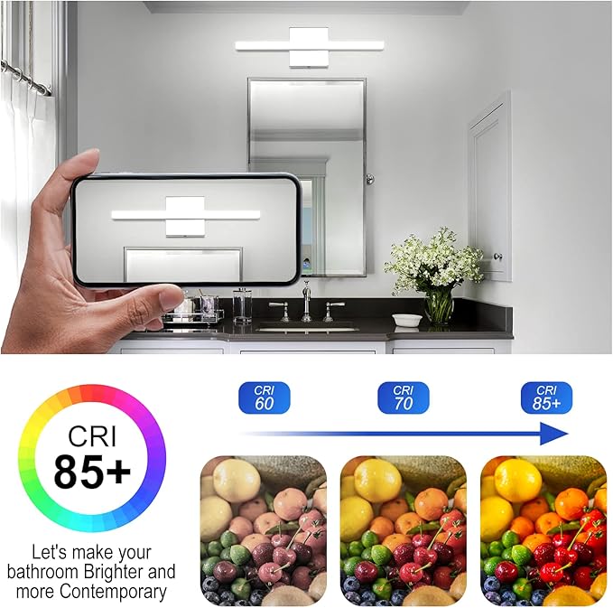 Combuh LED Bathroom Vanity Light Bar 16 Inch 9W IP44 Over Mirror Lighting Fixture Wall Sconces Indoor Modern Cool White 6000K Chrome Set of 2