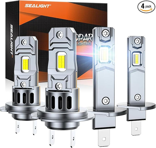SEALIGHT S2S H1 H7Light Bulbs Combo, 80000LM Super Brighter, 6500K Pure White H1 H7 Fog Bulbs, 60K+ Hours Lifespan, 4-Pack for Powersports/ATV Lamps