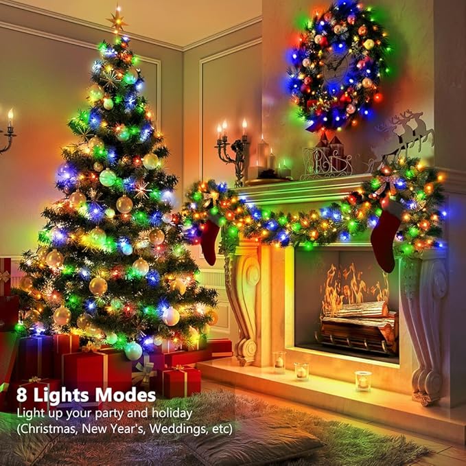 33ft Battery Operated String Lights, 100 LED Fairy String Lights Battery Powered w/Remote & Timer for Indoor Outdoor Christmas Trees Wreath Decoration Bedroom Patio - Multicolor
