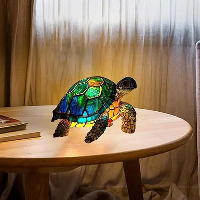 Mmoneyake Animal Table Lamp Series, Retro Table Lamp, Stained Wolf Horse Lion Elephant Dragon Dolphin Cat Owl Turtle Bedside Lamp Night Light, Tabletop Home Bedroom Decoration