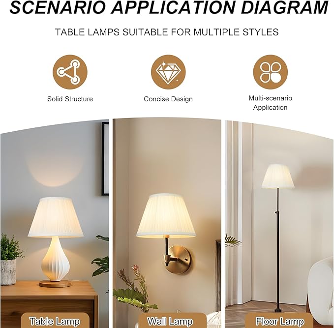 Small Lamp Shade, White Pleated Bell Shade for Table Lamps, 6" Top x 10" Bottom x 7" High, Small White Lamp Shades for Floor Lamps, Pendant Lamps (Spider Fitter), Fabric Lampshade Replacement