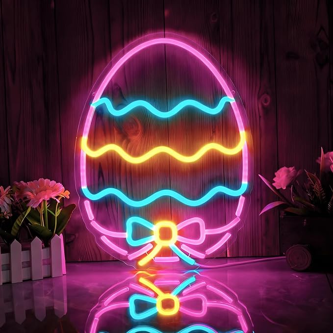 Easter Eggs Neon Sign - Multicolor Pastel LED Wall Light, USB Powered Dimmable Spring Decor with Hanging Chain - Perfect for Easter Party Decorations & Home festive Decor