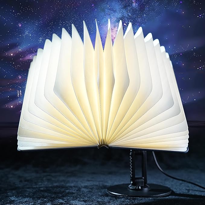 Enchanted Book Lamp AI Voice Activated | Auto-Flip Magic Lighting for Fantasy Fans, Spell-Casting Decor in Home Office (Antique Brass) (Art Deco 2)