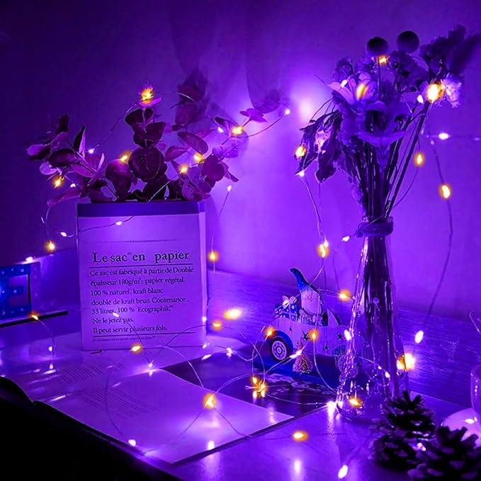 8 Pack Fairy Lights 7Ft 20 LED Twinkle String Lights Battery Operated Waterproof Firefly Starry for Mason Jar Party Wedding Christmas Valentines Day,Orange&Purple