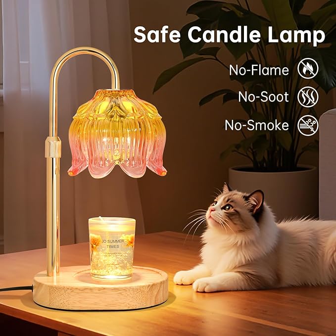 Flower Candle Warmer lamp with Timer Dimmer,Adjustable Height Candle Warmer,Fits All Jar Scented Candles,Christmas Gifts for Mom Women,Candle Lamp for Bedroom Home Decor,Light Pink