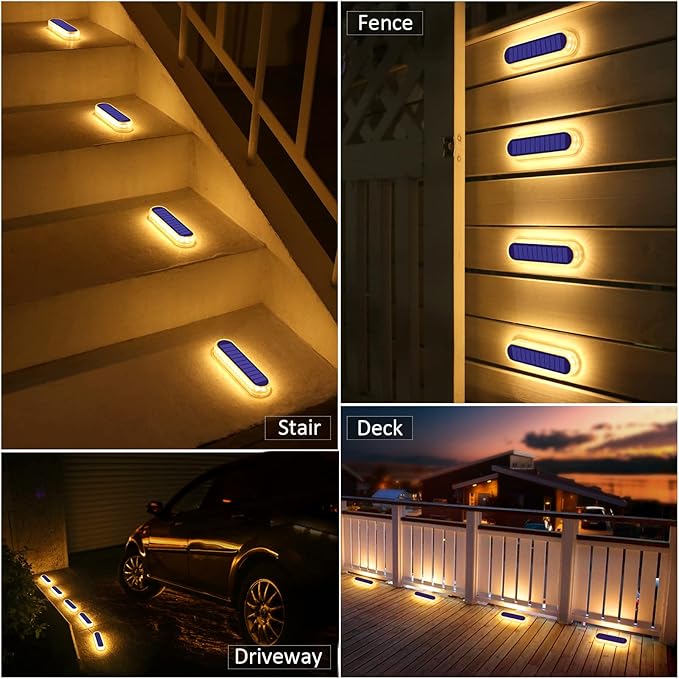 YiLaie Solar Step Lights Outdoor Waterproof, Warm White Solar Stair Lights Outdoor Solar Powered, Small Solar Lights for Pool Lanai Patio Deck Mailbox Decor (4 Pack)