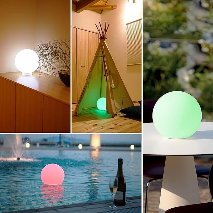 Mr.Go 10" Ultra-Fun Waterproof RGB Color-Changing LED Ball Light Orb Globe Lamp, Dimmable 16 Colors 4 Modes, Ideal for Kids Night Light Party Outdoor Pool Garden Patio Ambient Decorative Lighting