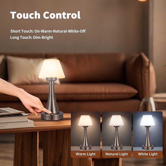 Waterproof Rechargeable Table Lamp for Shower & Outdoor, Cordless Touch Dimmable Nightstand Lamp with 3 Light Colors, Portable LED Light for Bedroom, Patio, Camping & Bar (Antique Bronze)