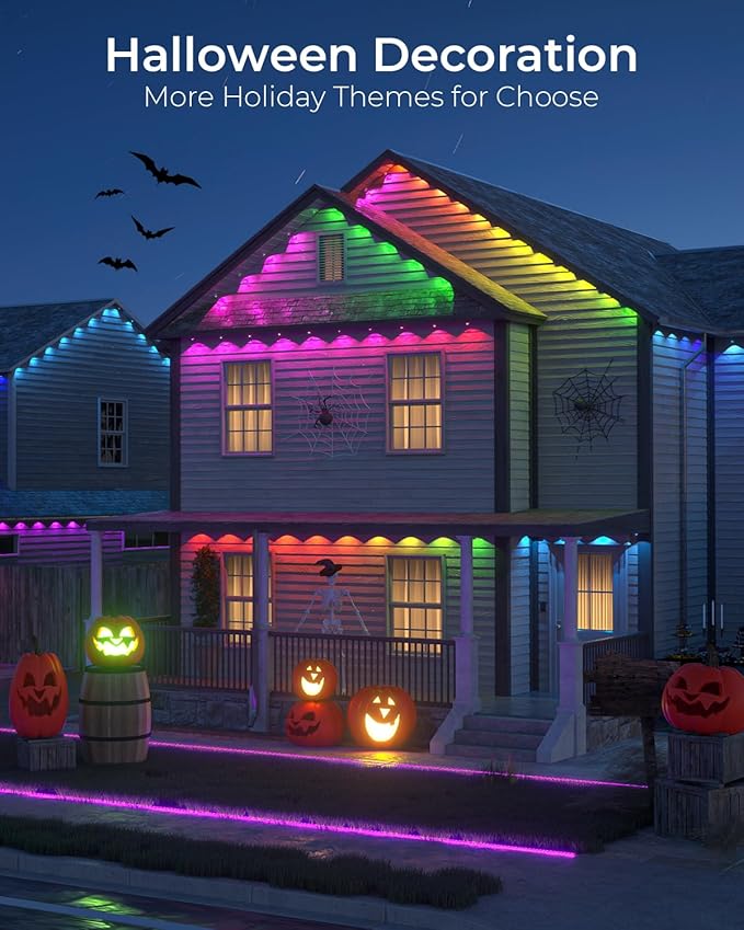 CINOTON Permanent Outdoor Lights 200ft, Smart RGBW+IC Eaves Lights with 120LEDs, IP67 Waterproof, 111 Scene Modes for Daily and Festival, Halloween Christmas Holiday Decor, APP/Voice/Remote Control