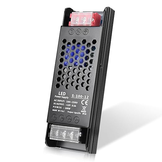 LED Driver 12V 100W 8.3A Slim Power Supply, AC 100-250V to DC 12V Adapter, Constant Voltage Transformer for Strip Lights, Bulbs, Garden and Cabinet Lighting