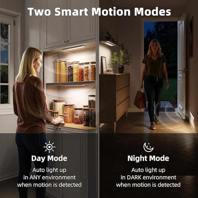 EZVALO 134 LED Under Cabinet Lights, 3200mAh Rechargeable Motion Sensor Light Indoor, Dimmable Magnetic Closet Lights with 3 Color Temps, Wireless Under Counter Lights for Kitchen, Stair (2 Pack)