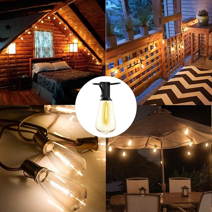 25Pack ST40 LED Replacement Light Bulbs,Vintage Edison Waterproof Shatterproof Dimmable E17 LED Bulbs for Indoor Outdoor Patio Wedding String Lights,0.6 Wat, Warm White, 2700K