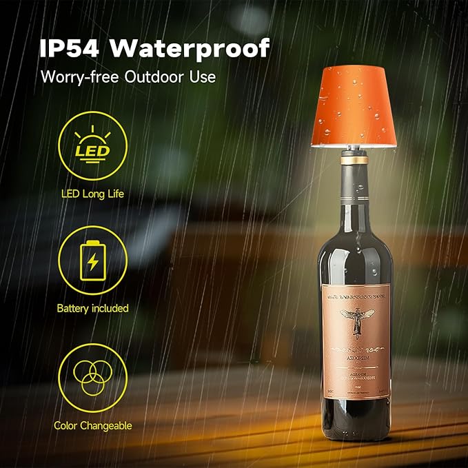 2025 New Wireless Bottle Lamp - LED Bottle Lights for Liquor & Wine Bottles, Cordless Lampshade, Whiskey Bottle Top Light, Bottle Stopper Night Light Kit, Rechargeable 3-Tone Touch-Dimmable