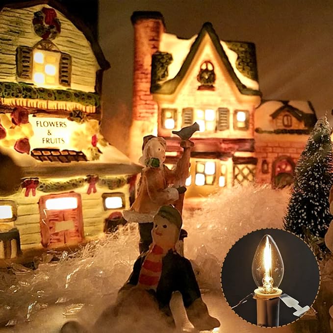 LED Accessory Cord with 5 LED Night Light Bulbs - C7 Christmas Village Light Accessory Cord - C7 led Bulb Warm White with Spare Fuse for Holiday Decoration and Craft Village House Decoration